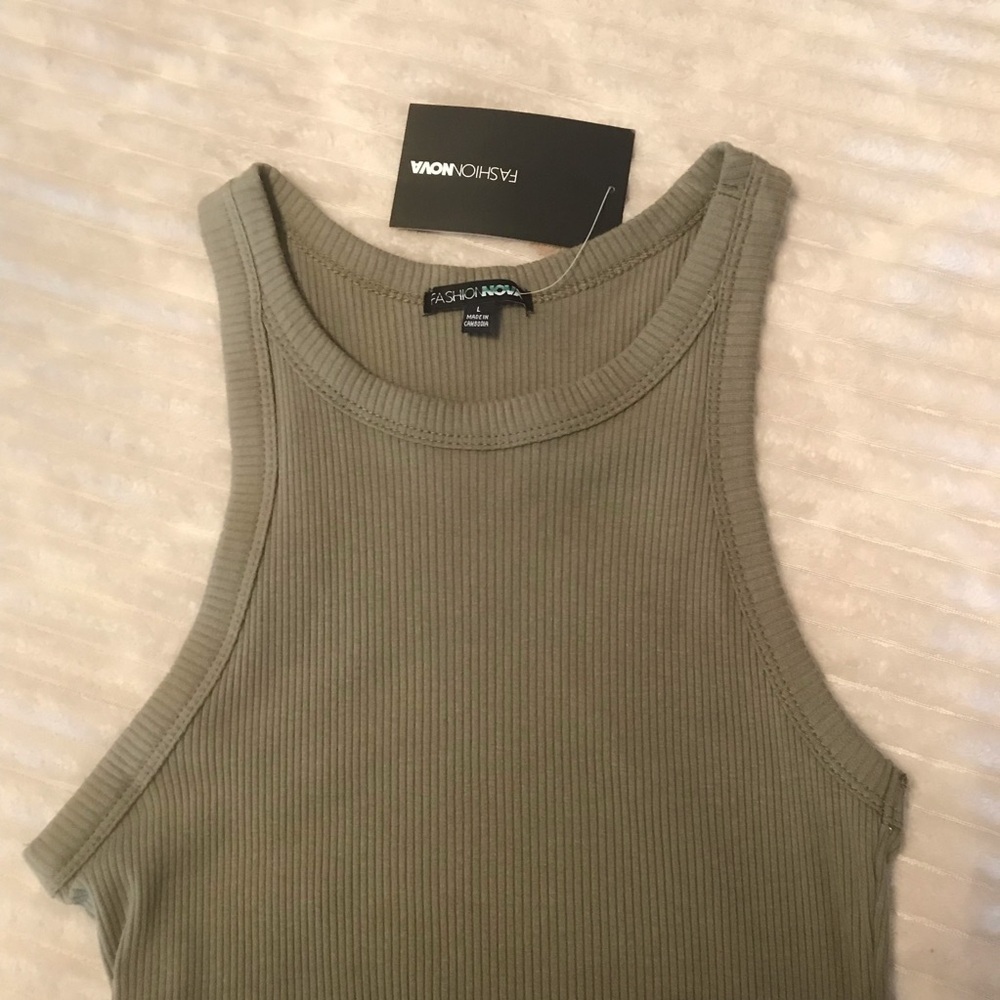 NWT Fashion Nova Olive Green Mila Sleeveless Ribbed MIDI Dress Women’s Large - Picture 7 of 10